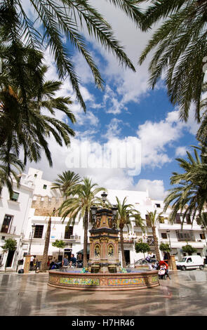 Plaza de Espana, square in the white village of Vejer, Andalusia, Spain, Europe Stock Photo