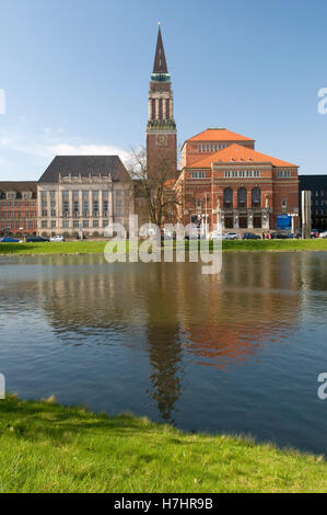 Kleiner Kiel lake with town hall and opera house, state capital of Kiel, Schleswig-Holstein Stock Photo