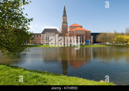 Kleiner Kiel lake with town hall and opera house, state capital of Kiel, Schleswig-Holstein Stock Photo