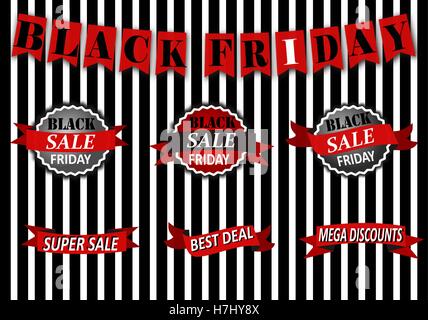 Black Friday Sale Banner Set -  Black Friday Sale inscription design template. Vector illustration Stock Vector