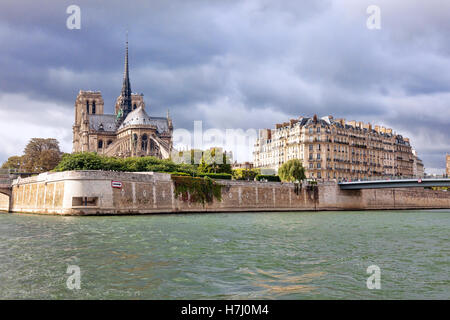 Cathedral of Notre Dame viewed over the river Seine Paris France Stock Photo