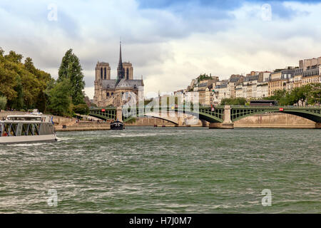Cathedral of Notre Dame viewed over the river Seine Paris France Stock Photo