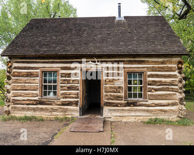 Roosevelt's Maltese Cross Cabin, South Unit, Theodore Roosevelt National Park, Medora, North Dakota. Stock Photo