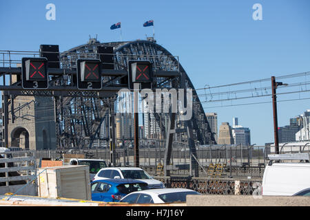 Sydney traffic in morning rush hour on the Sydney harbour bridge, new south wales,Australia Stock Photo