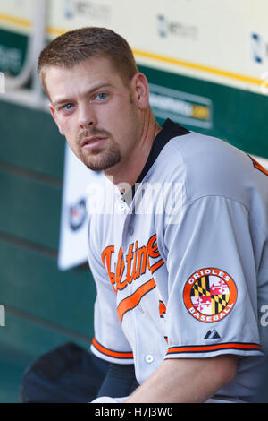 Baltimore Orioles' Matt Wieters (32) celebrates in the dugout