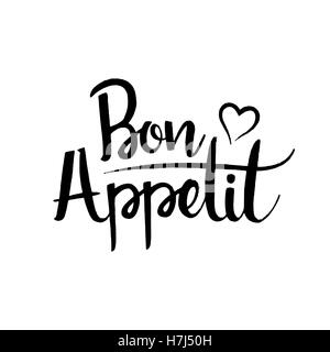 Bon Appetit handwritten lettering. Modern vector hand drawn calligraphy isolated on white background for your design Stock Vector