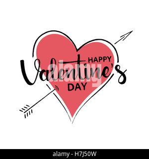 Happy Valentine's Day handwritten lettering. Modern vector hand drawn calligraphy isolated on white background for your design Stock Vector