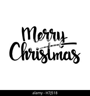 Merry Christmas handwritten ink lettering. Modern vector hand drawn calligraphy with rough edges isolated on white background Stock Vector