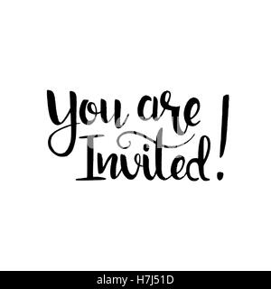 You are invited handwritten lettering. Modern vector hand drawn calligraphy isolated on white background for your design Stock Vector