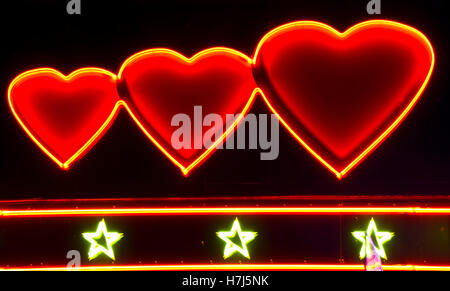 Illuminated red hearts, red light district, Paris, France, Europe Stock Photo