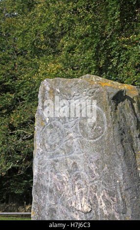 Detail of carving on the Picardy Stone, a Pictish symbol standing stone near Insch, Aberdeenshire, Scotland, United Kingdom. Stock Photo