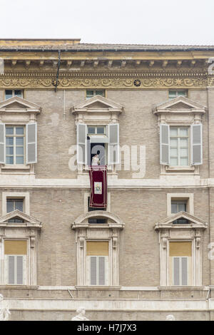 Vatican City, Rome, Italy - Sectember 13, 2015: Pope Francis during his Angelus in St. Peter's Square in Rome. Stock Photo