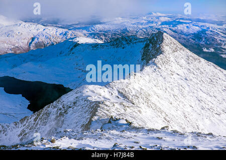 Lliwedd in winter, part of the Snowdon Horseshoe Stock Photo