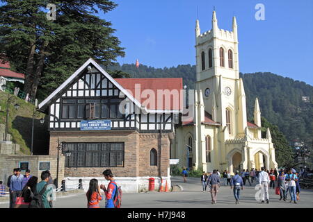 State Library and Christ Church, The Ridge, Shimla, Himachal Pradesh, India, Indian subcontinent, South Asia Stock Photo