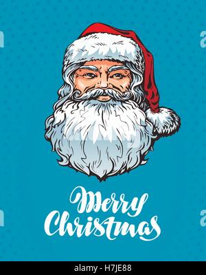 Portrait Santa Claus. Merry Christmas greeting card. Vector Stock Vector