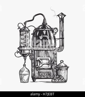 Distillation apparatus sketch. Hooch vector illustration Stock Vector