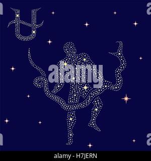 Alternative thirteenth Zodiac sign Ophiuchus on a background of the starry sky, vector illustration Stock Vector