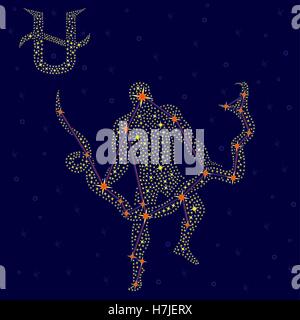 Alternative thirteenth Zodiac sign Ophiuchus on a background of the starry sky with the scheme of stars in the constellation, ve Stock Vector