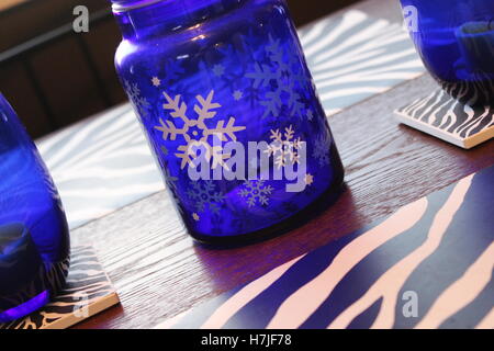 cobalt blue jars and zebra Stock Photo