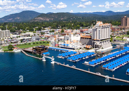 Coeur d' Alene, Idaho - August 12: Aerial view of The Coeur d' Alene resort and Marina. August 12 2016, Coeur d' Alene, Idaho. Stock Photo