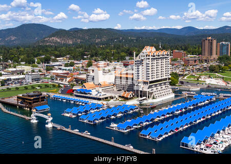 Coeur d' Alene, Idaho - August 12: Aerial view of The Coeur d' Alene resort and Marina. August 12 2016, Coeur d' Alene, Idaho. Stock Photo