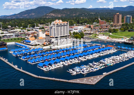 Coeur d' Alene, Idaho - August 12: Aerial view of The Coeur d' Alene resort and Marina. August 12 2016, Coeur d' Alene, Idaho. Stock Photo