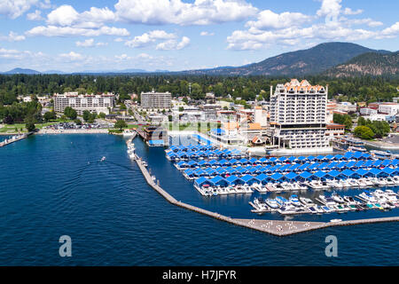 Coeur d' Alene, Idaho - August 12: Aerial view of The Coeur d' Alene resort and Marina. August 12 2016, Coeur d' Alene, Idaho. Stock Photo