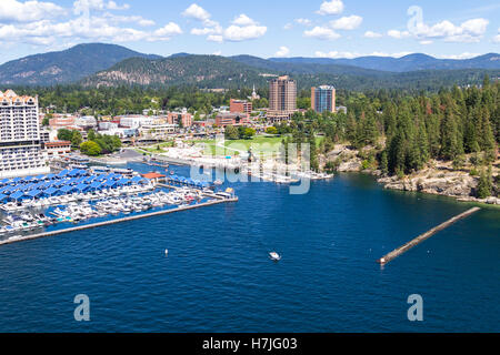 Coeur d' Alene, Idaho - August 12: Aerial view of The Coeur d' Alene resort and Marina. August 12 2016, Coeur d' Alene, Idaho. Stock Photo