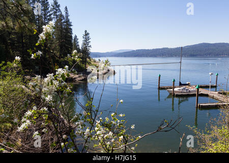 Coeur d' Alene, Idaho - April 20: View of the lake from a trail in Tubs Hill a popular hiking spot in this beautiful summer dest Stock Photo
