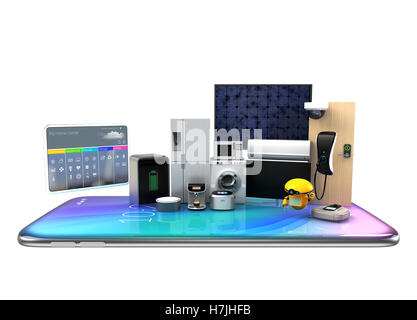 Smart appliances on a smart phone. Concept for home automation. 3D rendering image. Stock Photo