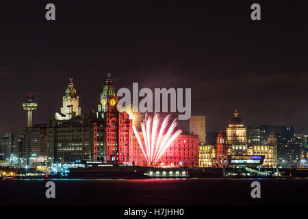 Captured during River of Light on bonfire night from Seacombe on the Wirral Peninsula. Stock Photo