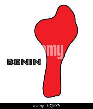 Benin outline map in red over a white background Stock Vector