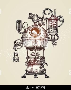 Vintage distillation apparatus sketch. moonshine vector illustration Stock Vector