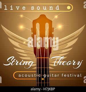 Musician guitar concert show or festival poster with acoustic guitar. Vector illustration Stock Vector