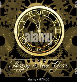 Vector shiny New Year golden Clock. Vector illustration Stock Vector