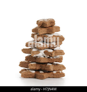star shaped glazed cocoa christmas cookies isolated Stock Photo