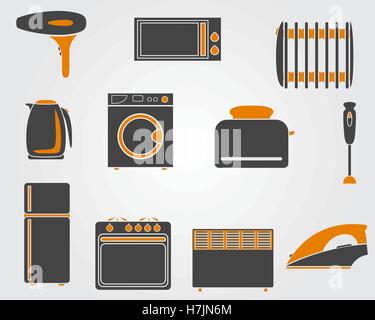 Set of simple kitchen icons in yellow and black colors. Stock Vector