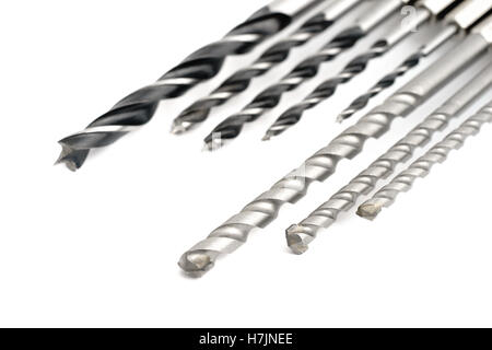Drill bits for wood and concrete of different sizes isolated Stock Photo