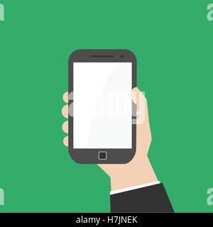 Simple, flat hand holding vertically smartphone or phablet. Stock Vector