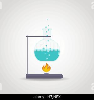 Chemistry tube with blue liquid on lab burner. Stock Vector