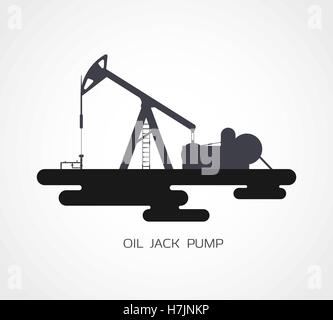 Black silhouette of working oil jack pump. Stock Vector