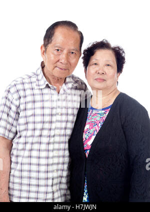 Married senior Asian couple portrait, isolated on white. Stock Photo