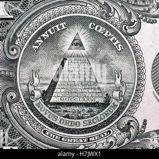 all-seeing eye on US one dollar bill closeup macro Stock Photo