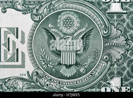 US one dollar bill closeup macro, back side Stock Photo