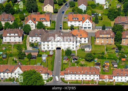 Aerial picture, Schwerte Kreinbergsiedlung, railway employee's settlement for the railway repair shop the Schwerte-East EAW, Stock Photo