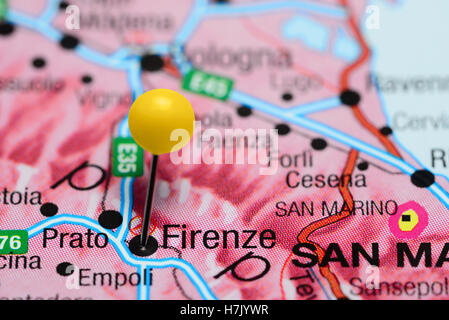 Firenze pinned on a map of Italy Stock Photo