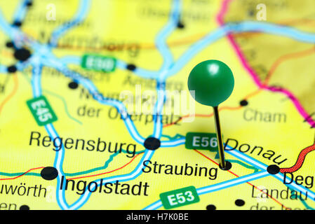 Straubing pinned on a map of Germany Stock Photo