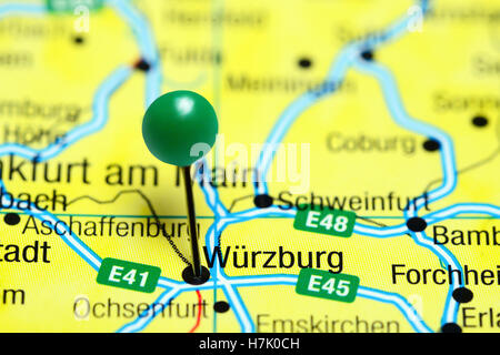 Wurzburg pinned on a map of Germany Stock Photo