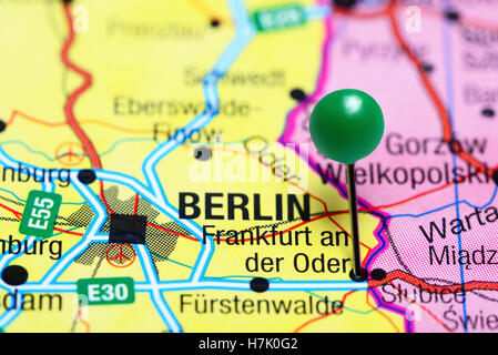 Frankfurt an der Oder pinned on a map of Germany Stock Photo