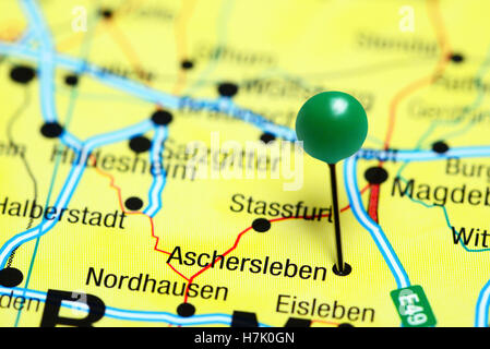 Aschersleben pinned on a map of Germany Stock Photo